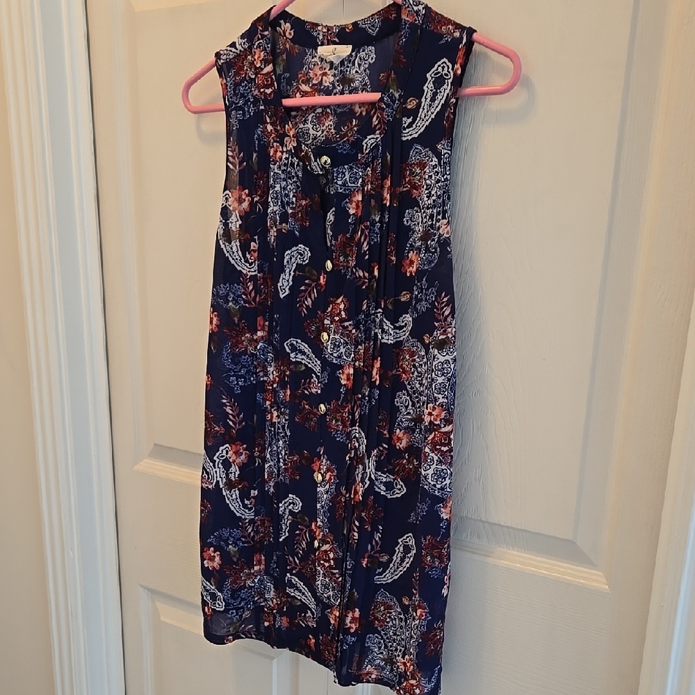 Navy Blue Floral Paisley Sleeveless Top